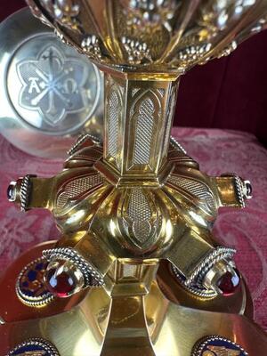 Chalice By: Bourdon Gent ! style Gothic - Style en Full - Silver / Silver Marks Present / Stones / Enamel, Gent - Belgium  19 th century ( Anno 1870 )