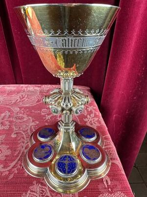 Chalice By: Bourdon Gent. style Gothic - Style en Full - Silver / Gilt /  Silver Marks Present / Stones / Enamel, Gent - Belgium  19 th century ( Anno 1870 )