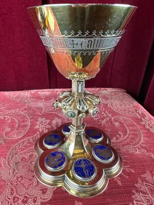 Chalice By: Bourdon Gent. style Gothic - Style en Full - Silver / Gilt /  Silver Marks Present / Stones / Enamel, Gent - Belgium  19 th century ( Anno 1870 )