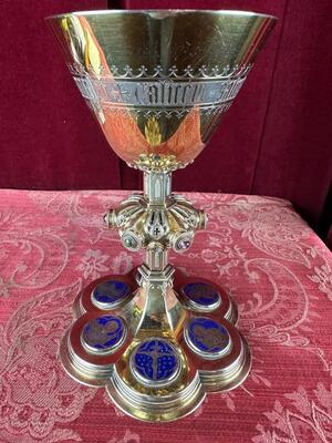 Chalice By: Bourdon Gent. style Gothic - Style en Full - Silver / Gilt /  Silver Marks Present / Stones / Enamel, Gent - Belgium  19 th century ( Anno 1870 )
