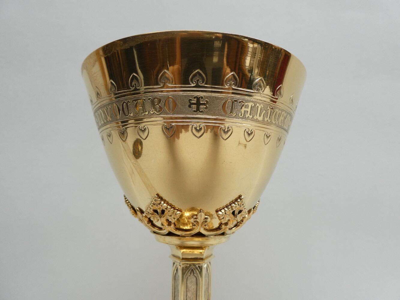 1 Gothic -Style  Chalice By:  Heursel. With Original Case Paten & Spoon.