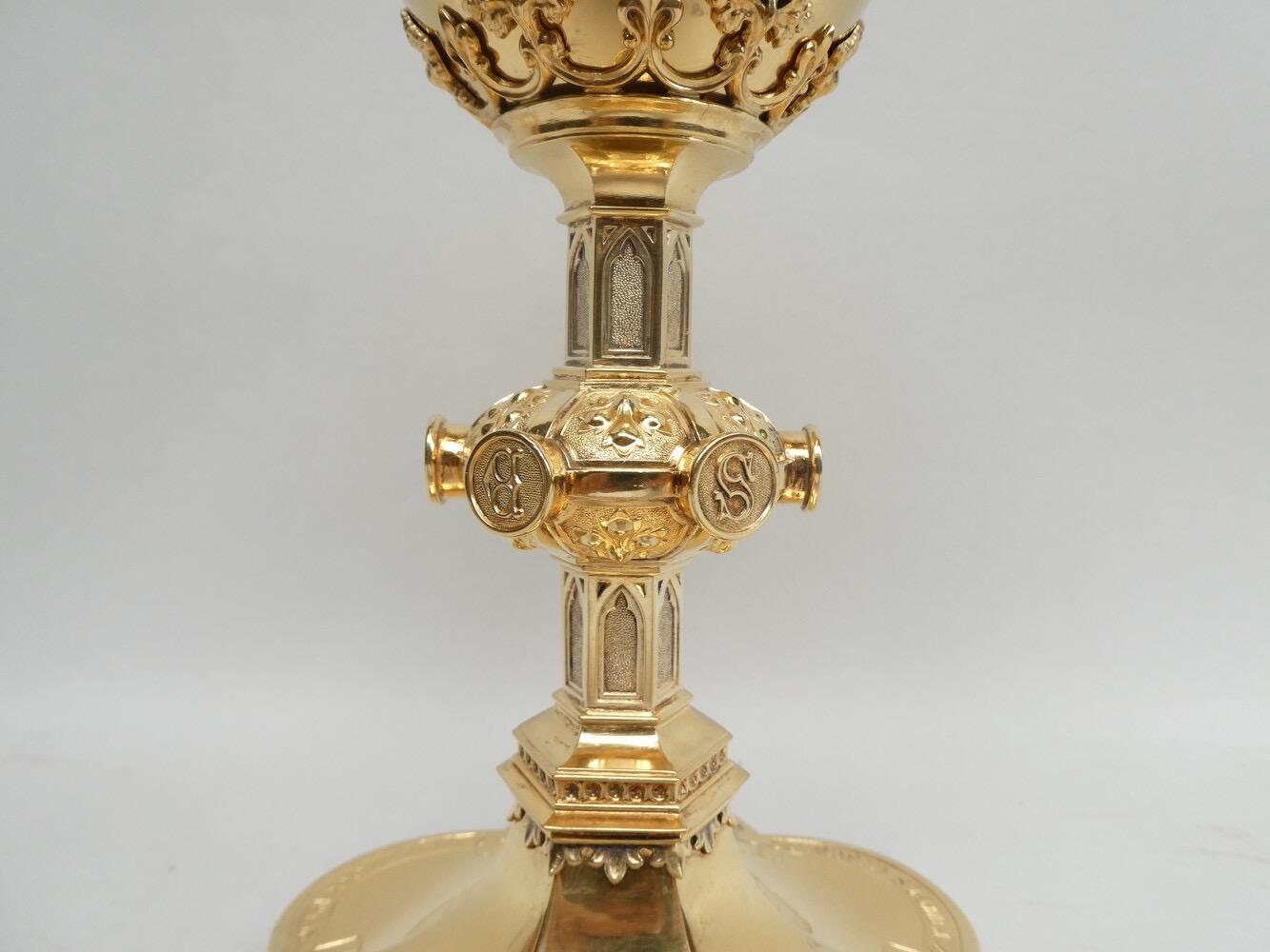 1 Gothic -Style  Chalice By:  Heursel. With Original Case Paten & Spoon.