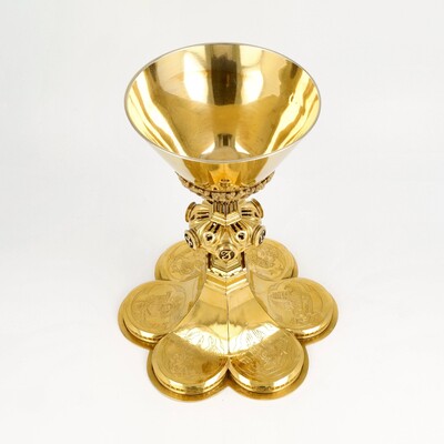 Chalice By : J. Van Roosmalen & Zn. Full Silver Cuppa. style Gothic - Style en Brass / Silver / 833/1000, Utrecht Netherlands  19 th century