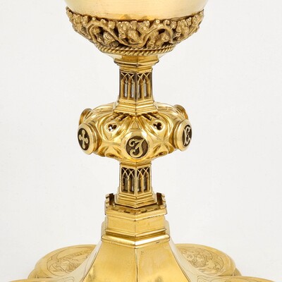Chalice By : J. Van Roosmalen & Zn. Full Silver Cuppa. style Gothic - Style en Brass / Silver / 833/1000, Utrecht Netherlands  19 th century