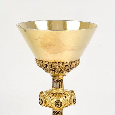 Chalice By : J. Van Roosmalen & Zn. Full Silver Cuppa. style Gothic - Style en Brass / Silver / 833/1000, Utrecht Netherlands  19 th century