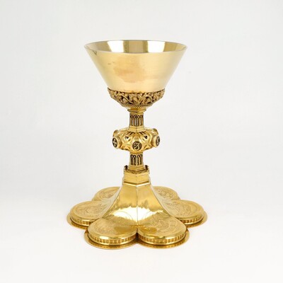 Chalice By : J. Van Roosmalen & Zn. Full Silver Cuppa. style Gothic - Style en Brass / Silver / 833/1000, Utrecht Netherlands  19 th century
