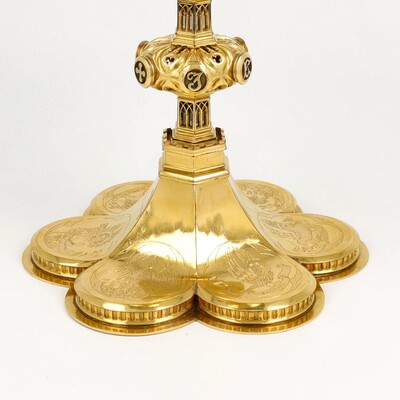Chalice By : J. Van Roosmalen & Zn. Full Silver Cuppa. style Gothic - Style en Brass / Silver / 833/1000, Utrecht Netherlands  19 th century