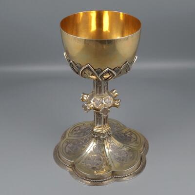 Chalice Expected ! More And Better Pictures Soon ! Silversmith : W.N.M. Van Hooft (1897-1918) style Gothic Style en Silver / Stones, 'S-Hertogenbosch / Netherlands  19th Century