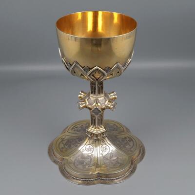 Chalice Expected ! More And Better Pictures Soon ! Silversmith : W.N.M. Van Hooft (1897-1918) style Gothic Style en Silver / Stones, 'S-Hertogenbosch / Netherlands  19th Century