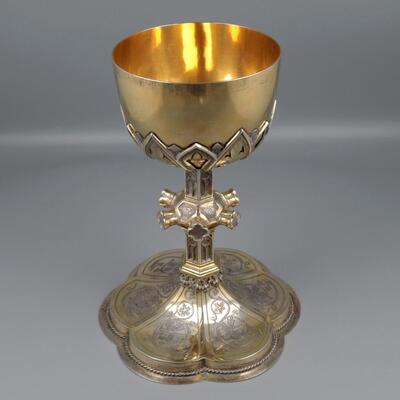 Chalice More And Betilversmith : W.N.M. Van Hooft (1897-1918)  style Gothic Style en Silver / Stones, 'S-Hertogenbosch / Netherlands  19th Century