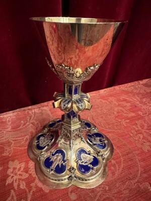 Chalice Need To Be Cleaned.  Multiple Diamonds On The Base ! style Gothic - Style en Full - Silver / Enamel / Multiple Diamonds on the base !, Netherlands  19 th century ( Anno 1870 )