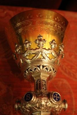 Chalice Signed Billaux - Grosse Bruxelles style Gothic - style en full silver, Belgium 19th century (anno 1870)