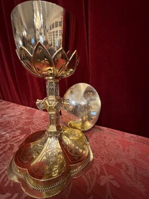 Chalice Silversmith : W.N.M. Van Hooft (1897-1918)  style Gothic - Style en Full - Silver / Silver Marks Present / Polished & Varnished,  'S-Hertogenbosch / Netherlands 19 th century ( Anno 1865 )