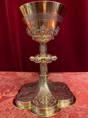 Chalice Stamped: Van Damme. Weight : 750 Grs. style Gothic - style en Full - Silver / Stones, Bruges Belgium  19 th century ( Anno 1899 )