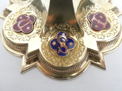 Chalice With Case style Gothic - Style en Brass / Full - Silver Cuppa / Enamel Aplications, Bruges - Belgium 19 th century