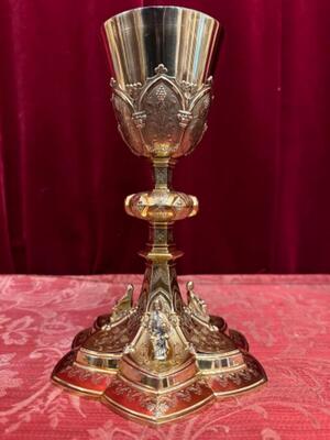 Chalice With Original Paten style Gothic - Style en Full - Silver / Polished & Varnished / Silver Marks Present, France 19 th century ( Anno 1865 )