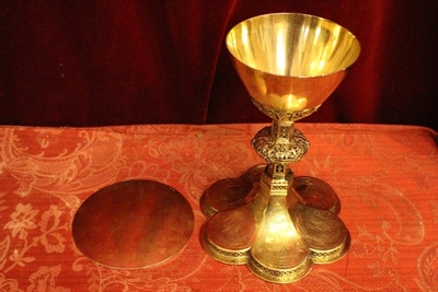 Chalice With Original Paten And Spoon All Silver style Gothic - style en full silver, Dutch 19th century ( anno 1875 )