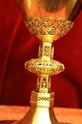 Chalice With Original Paten And Spoon All Silver style Gothic - style en full silver, Dutch 19th century ( anno 1875 )