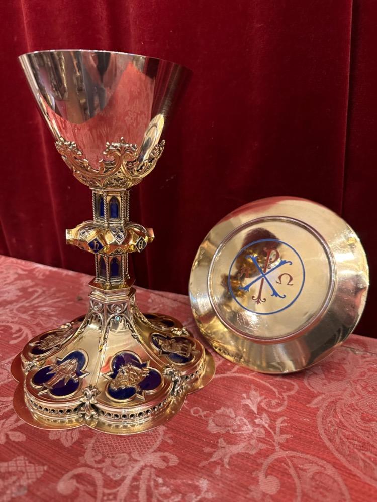 1 Gothic - Style Chalice With Original Paten. Multiple Diamonds On The Base !