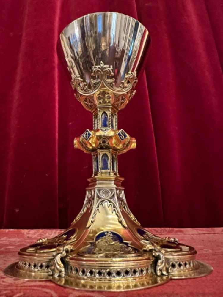 1 Gothic - Style Chalice With Original Paten. Multiple Diamonds On The Base !