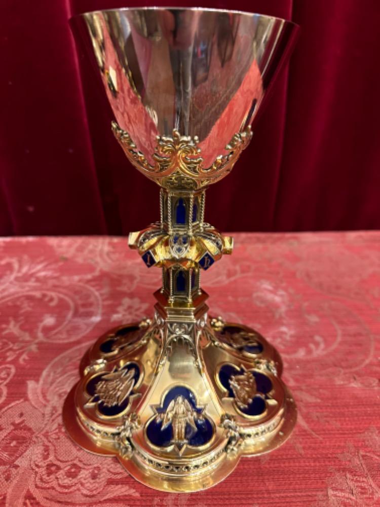 1 Gothic - Style Chalice With Original Paten. Multiple Diamonds On The Base !