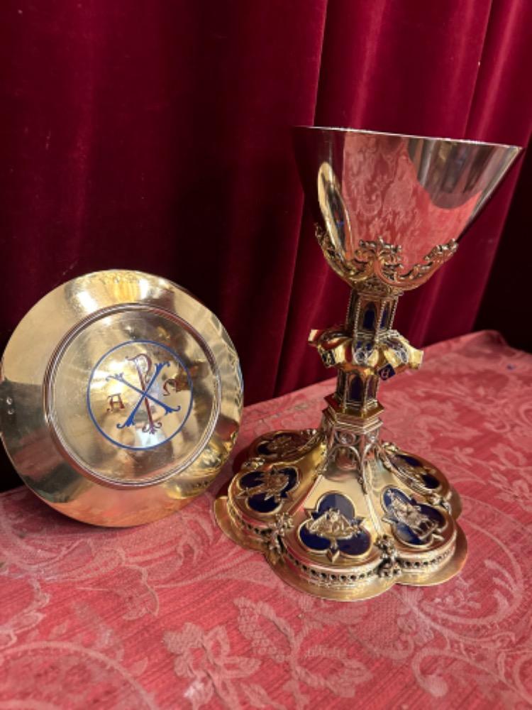 1 Gothic - Style Chalice With Original Paten. Multiple Diamonds On The Base !