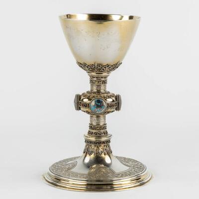 1 Gothic - Style Chalice With Original Paten & Spoon.