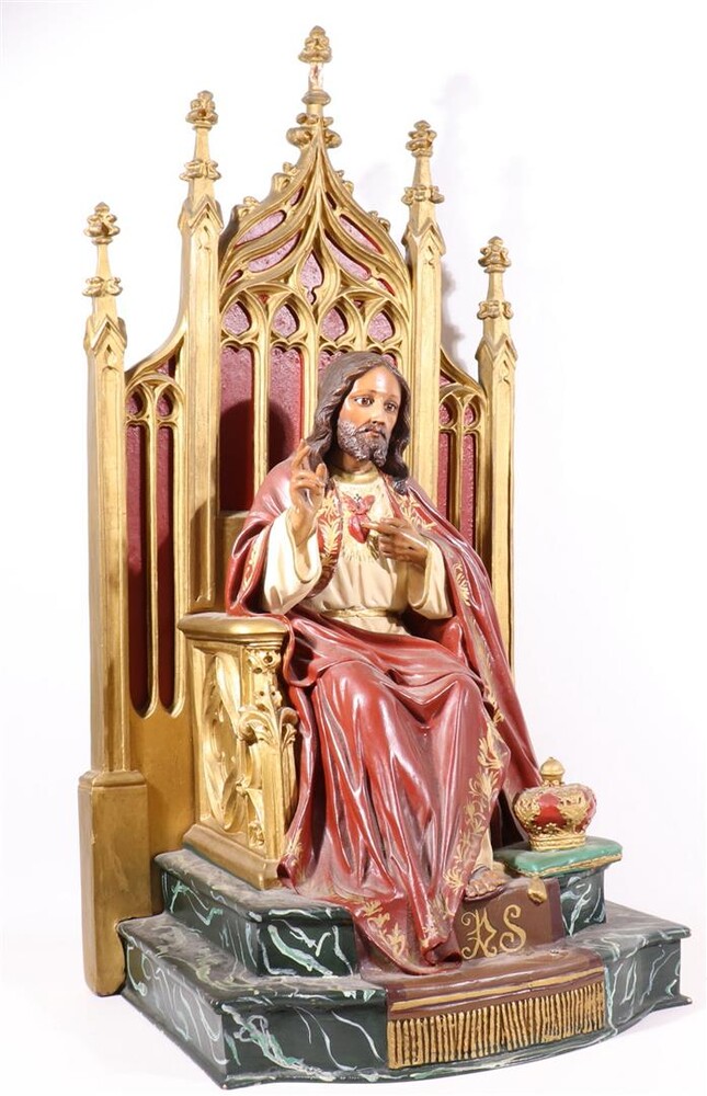 1 Gothic - style Christ The King Sacred Heart Of Jesus Sitting Statue