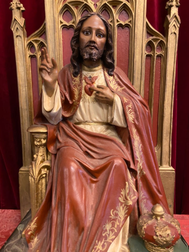 1 Gothic - style Christ The King Sacred Heart Of Jesus Sitting Statue