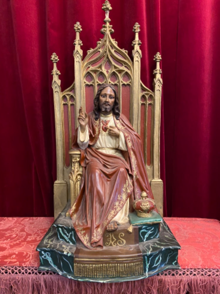 1 Gothic - style Christ The King Sacred Heart Of Jesus Sitting Statue