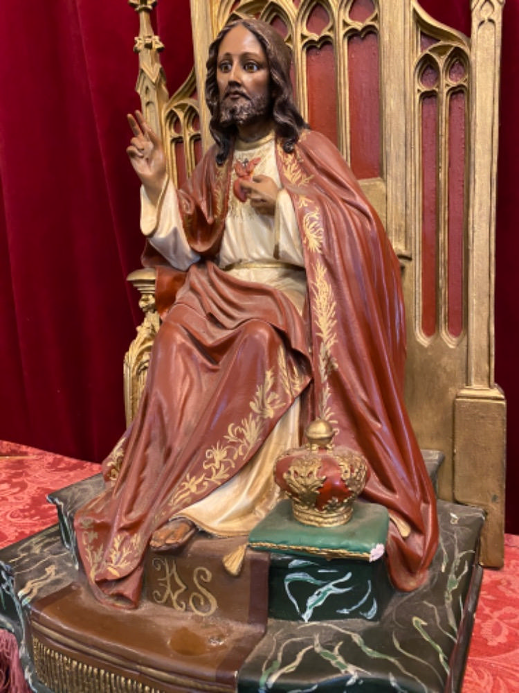 1 Gothic - style Christ The King Sacred Heart Of Jesus Sitting Statue