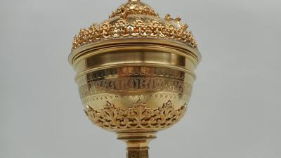 Ciborium  style Gothic - Style en Full Silver Cuppa / Brass Gilt / Enamel, Belgium 19 th century