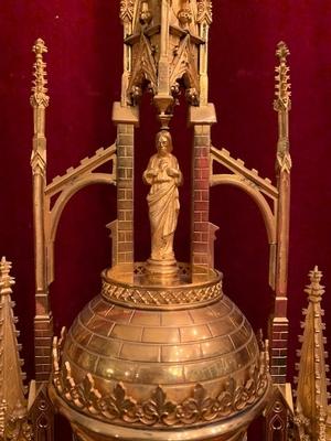 Cilinder Monstrance.  style Gothic - style en Brass /Bronze / Gilt / Glass Cillinder, Belgium 19th century ( anno 1875 )