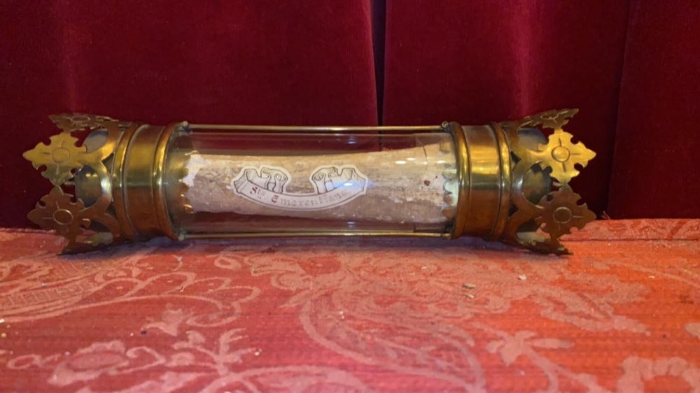 1 Gothic - style Classicistic Cylinder Reliquary - Relic Ex Ossibus St. Emerentianae