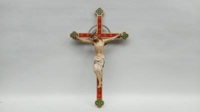 Cross With Corpus Christi  style Gothic - Style en Plaster Corpus Wooden Cross, Belgium 19 th century