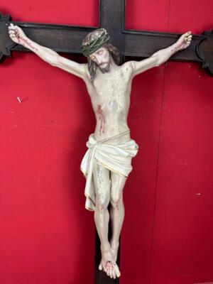 Cross With Corpus Christi  style Gothic - Style en Hand - Carved Wood , Belgium  19 th century