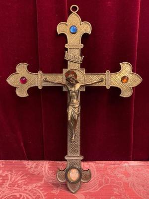 Cross With Corpus Reliq Of The True Cross  style Gothic - Style en Bronze / Gilt / Stones / Glass, Belgium 19th century ( anno 1865 )