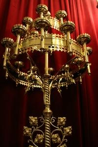 Exceptional Candelabre style Gothic - style en Brass / Bronze / Polished and Varnished, Flemish 19th century