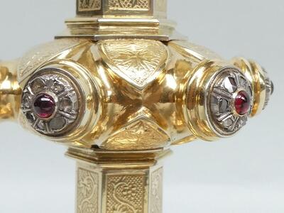 1 Gothic - Style Exceptional Chalice By Jean - Baptiste Van Damme - Bruges - Belgium With Original Paten, Spoon And Case