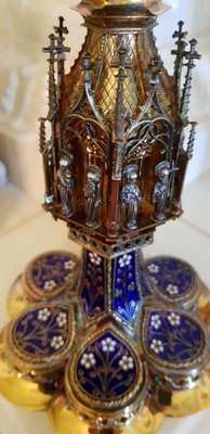 Exceptional Chalice Expected Soon ! Weight : 850 Gr. Higher Price Range ! style Gothic - style en full silver / enamelled / 925 / FULL SILVER IMAGES OF ALL 12 APOSTLES ON NODUS, France 19th century