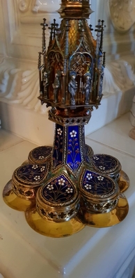 Exceptional Chalice Expected Soon ! Weight : 850 Gr. Higher Price Range ! style Gothic - style en full silver / enamelled / 925 / FULL SILVER IMAGES OF ALL 12 APOSTLES ON NODUS, France 19th century