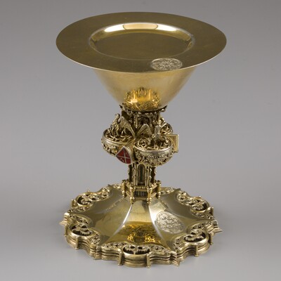Exceptional Chalice With Original Paten  style Gothic - Style en Full - Silver /  Enamel, Aachen - Germany 19 th century ( Anno 1899 )