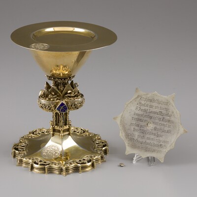Exceptional Chalice With Original Paten  style Gothic - Style en Full - Silver /  Enamel, Aachen - Germany 19 th century ( Anno 1899 )