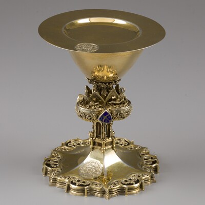 Exceptional Chalice With Original Paten Expected Soon ! style Gothic - Style en Full - Silver /  Enamel, Aachen - Germany 19 th century ( Anno 1899 )