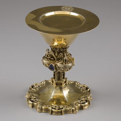 Exceptional Chalice With Original Paten Expected Soon ! style Gothic - Style en Full - Silver /  Enamel, Aachen - Germany 19 th century ( Anno 1899 )