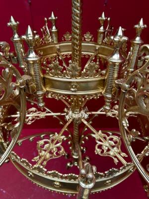 Exceptional Chandelier style Gothic - Style en Brass / Bronze / Polished and Varnished, Belgium  19 th century ( Anno 1875 )