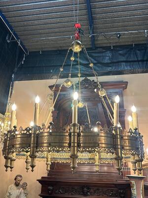 Exceptional Chandelier style Gothic - Style en Brass / Bronze , Belgium  19 th century ( Anno 1865 )