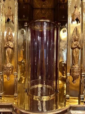 Exceptional Cylinder Reliquary style Gothic - Style en Brass / Bronze / Gilt / Polished and Varnished / Glass, France 19 th century ( Anno 1865 )