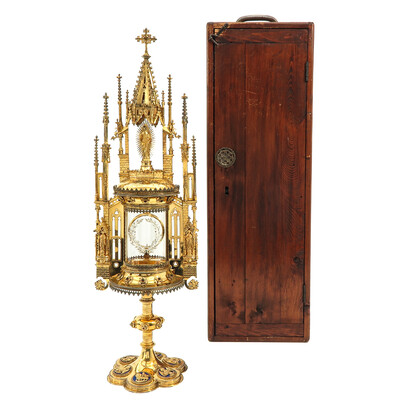 Exceptional Full Silver Monstrance By: Van Damme With Diamonds style Gothic - Style en Full - Silver / Stones / Diamonds / Glass, Brugge - Belgium 19th century