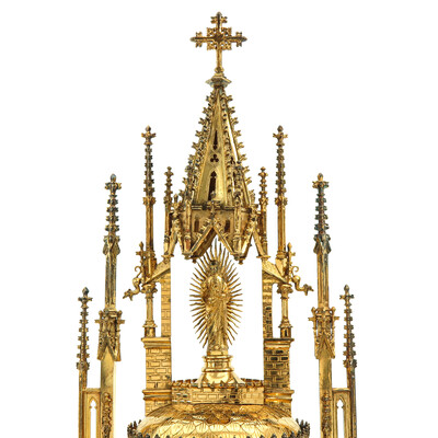 Exceptional Full Silver Monstrance By: Van Damme With Diamonds style Gothic - Style en Full - Silver / Stones / Diamonds / Glass, Brugge - Belgium 19th century